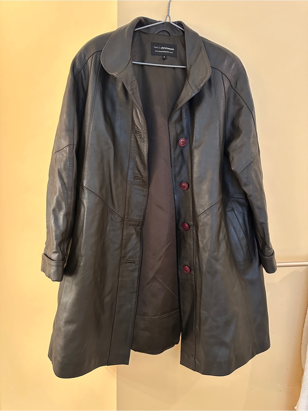 Bod & Christensen dark brown Leather Button-Front Coat